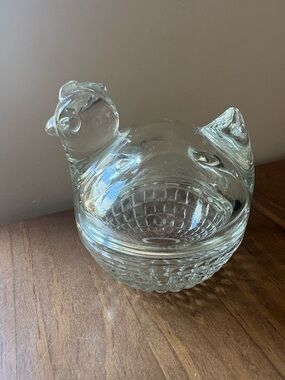 Vintage Anchor Hocking Clear Glass Chicken on a Nest Trinket Dish Cottagecore